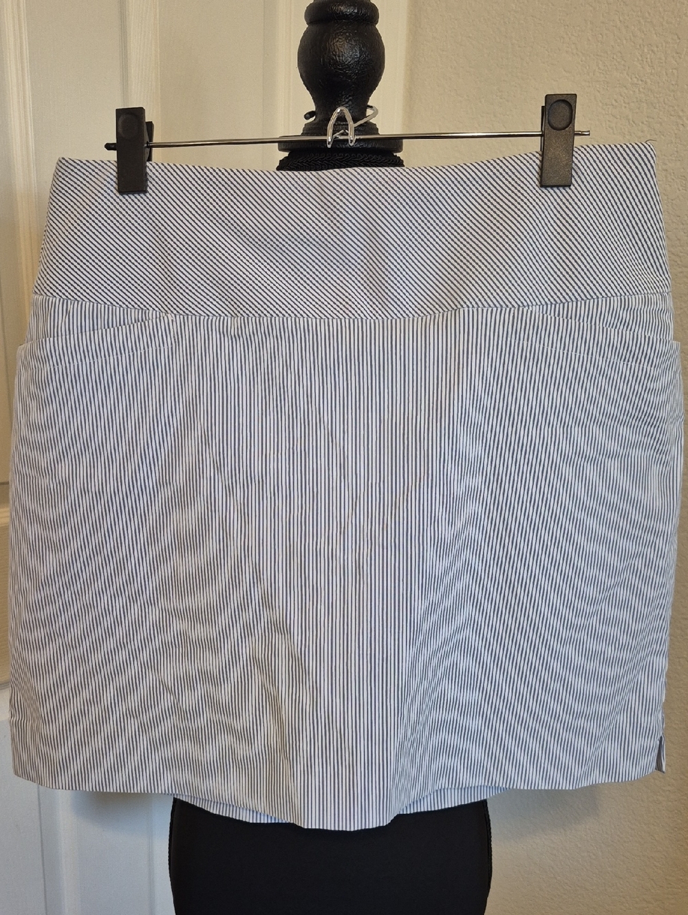Striped Blue and White Cotton Blend Tennis Skirt